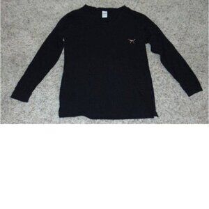 Womens Victorias Secret PINK Shirt Medium Black Sequined Dog Long Sleeve V-Neck